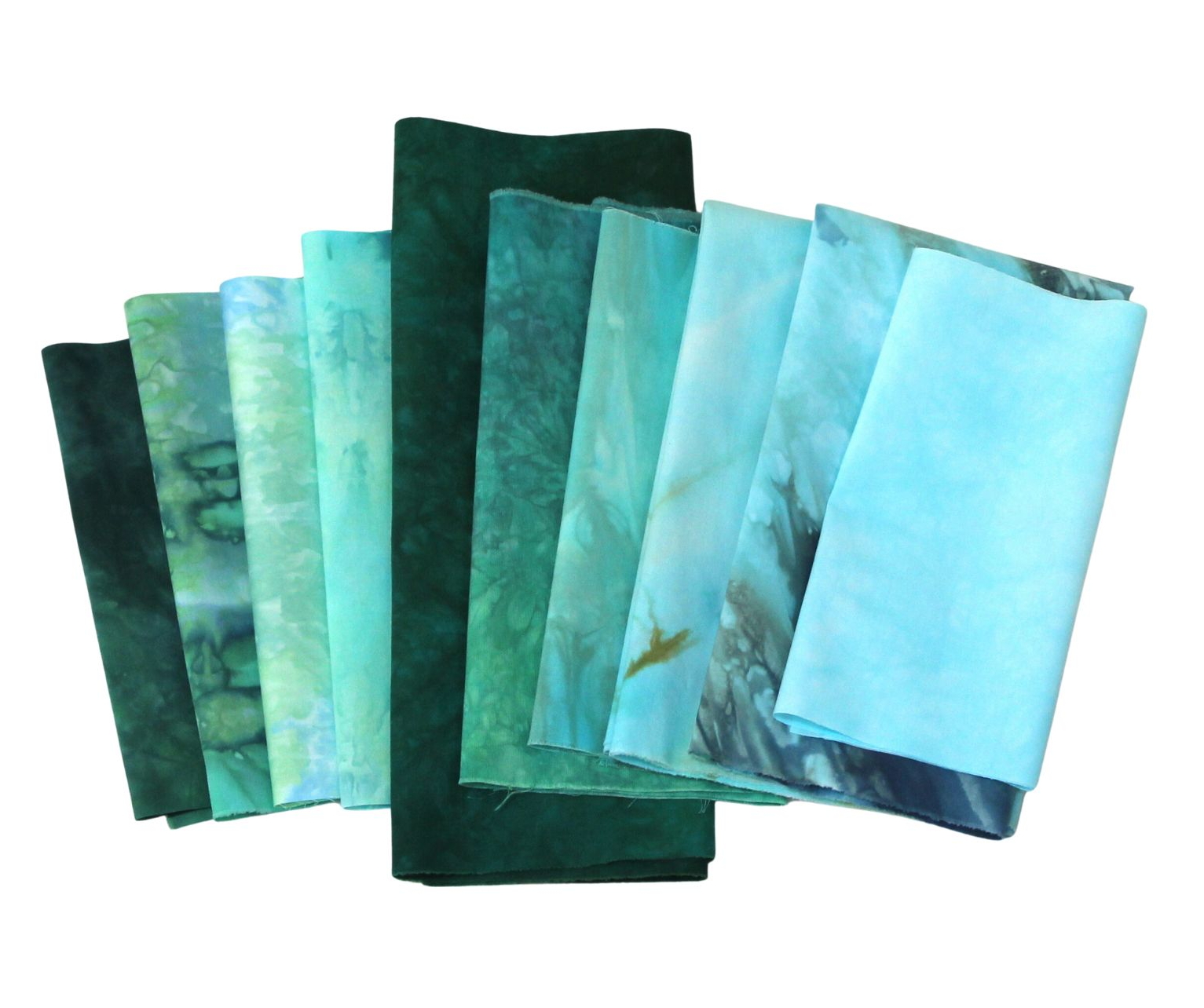 Blue and green small stash bundle for quilitng and crafting, hand dyed quilting cotton