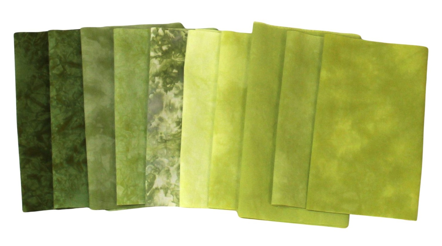 stash bundle of quilting cotton in shades of olive green, hand dyed quilting cotton