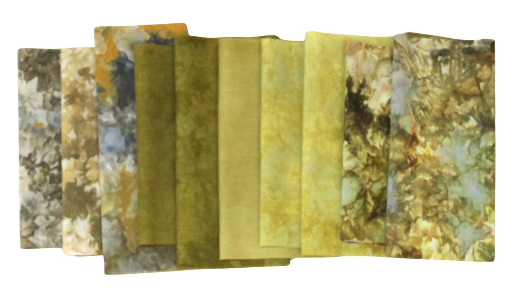 Olive green itty bitty bundle of hand dyed quilting cotton. Small cuts suitable for applique or crafting